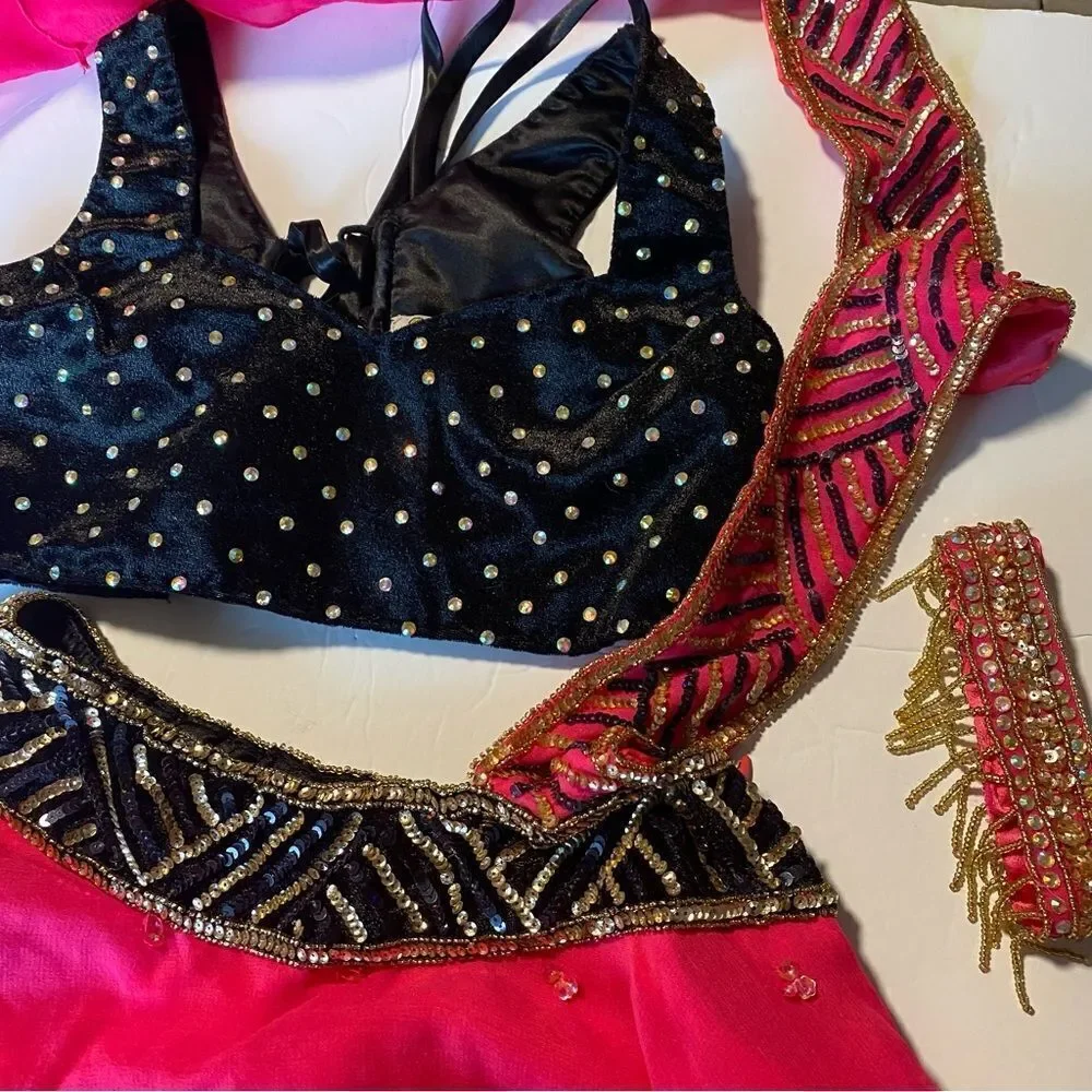Glamour solo custom dance costume black hot pink Indian Bollywood hot pink LC